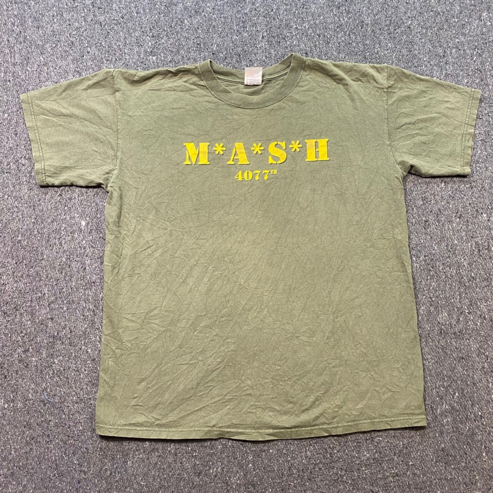 MASH 4077th TShirt Sz L Mens Green Grunge Military TV Show Promo Logo Graphic